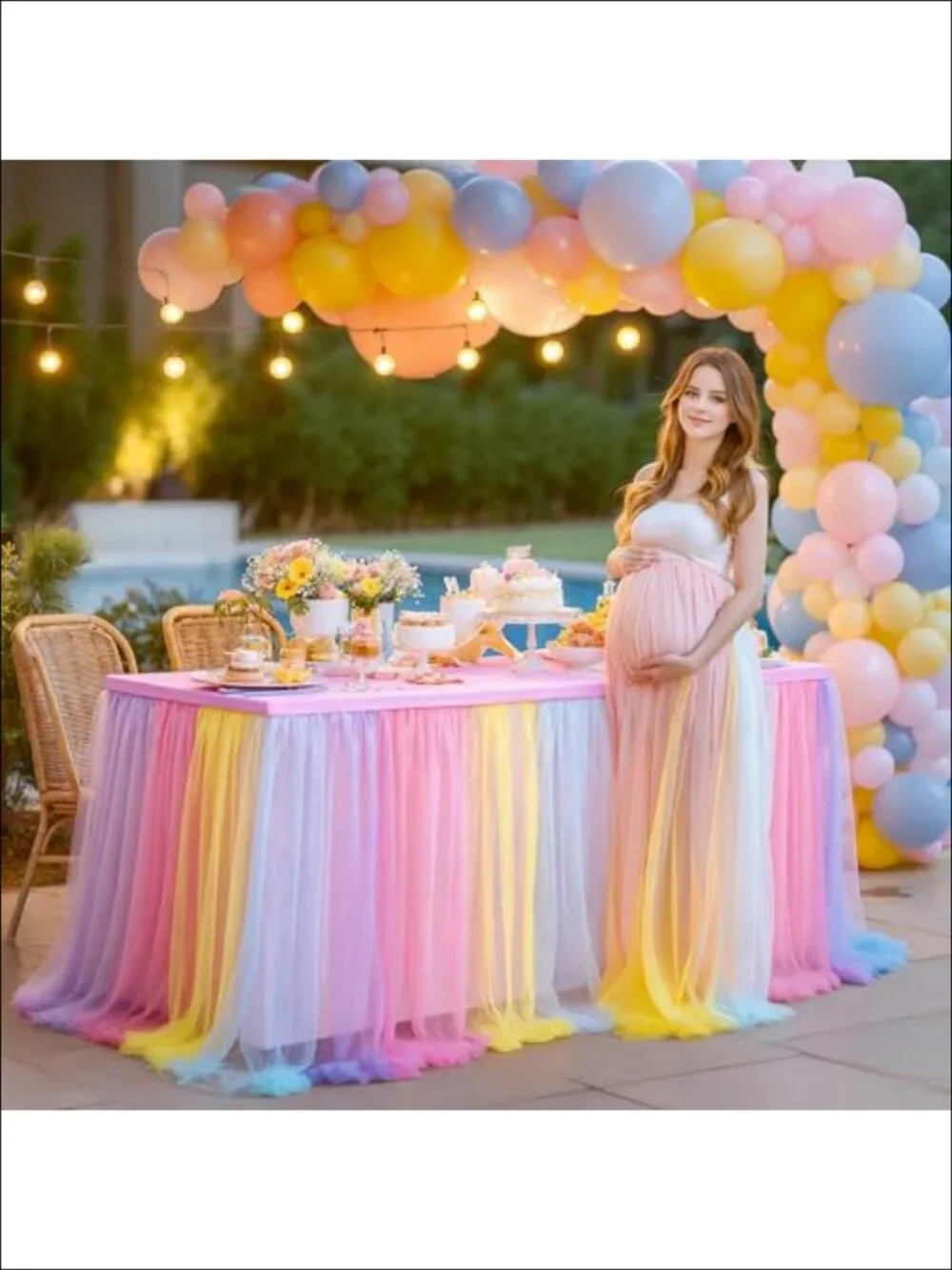Rainbow Tulle Tablecloth 6ft Rectangle Table Skirt Ruffled Stretch Cover Party